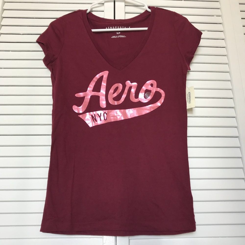 Aeropostale Maroon Shirt with metallic print